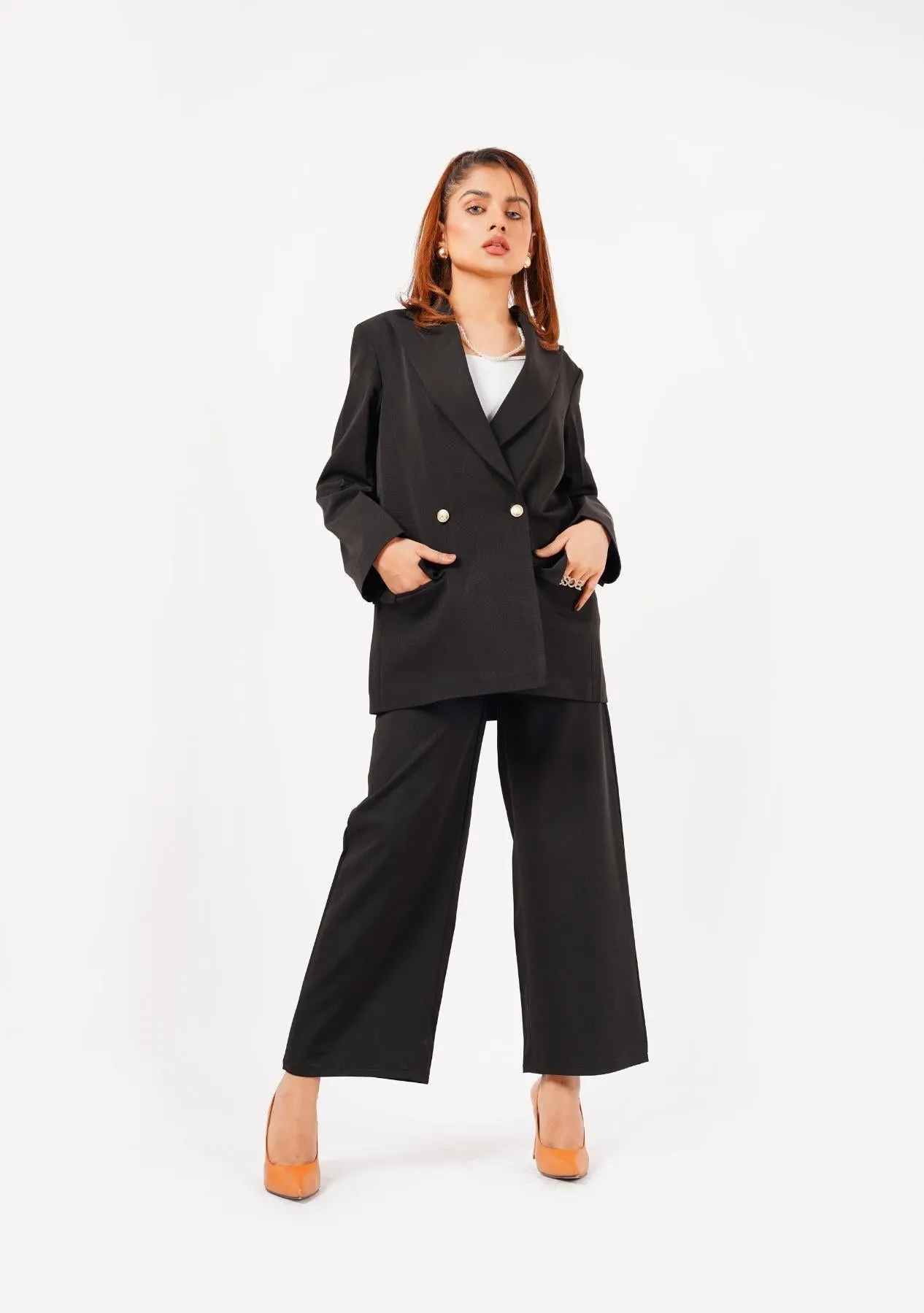 Double Breasted Loose Fit Blazer - black