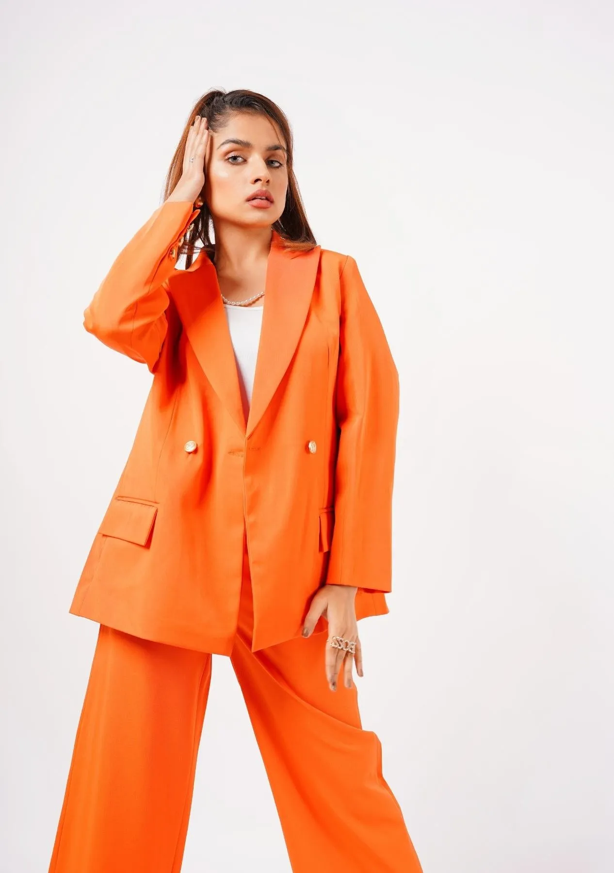 Double Breasted Loose Fit Blazer - orange