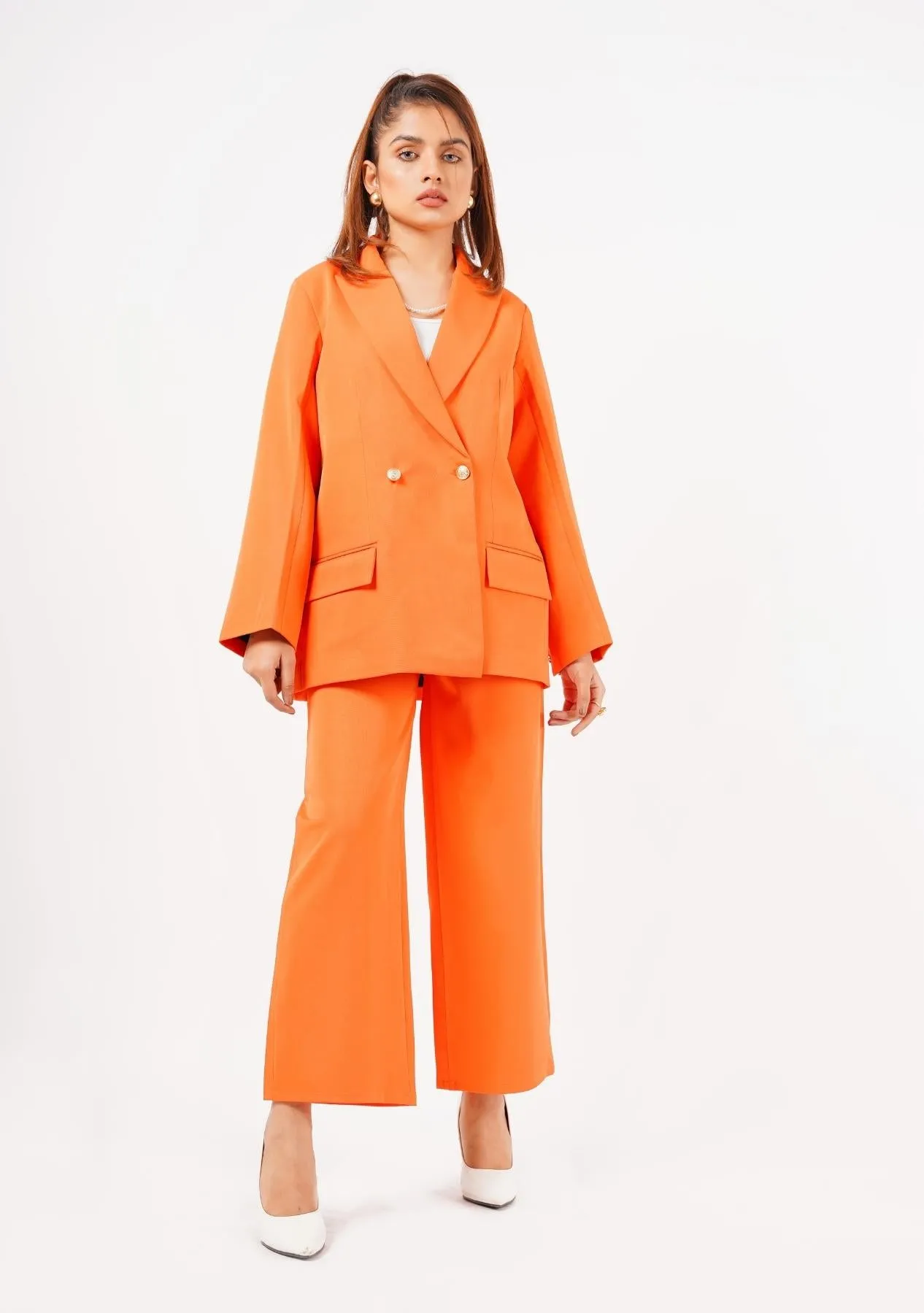 Double Breasted Loose Fit Blazer - orange