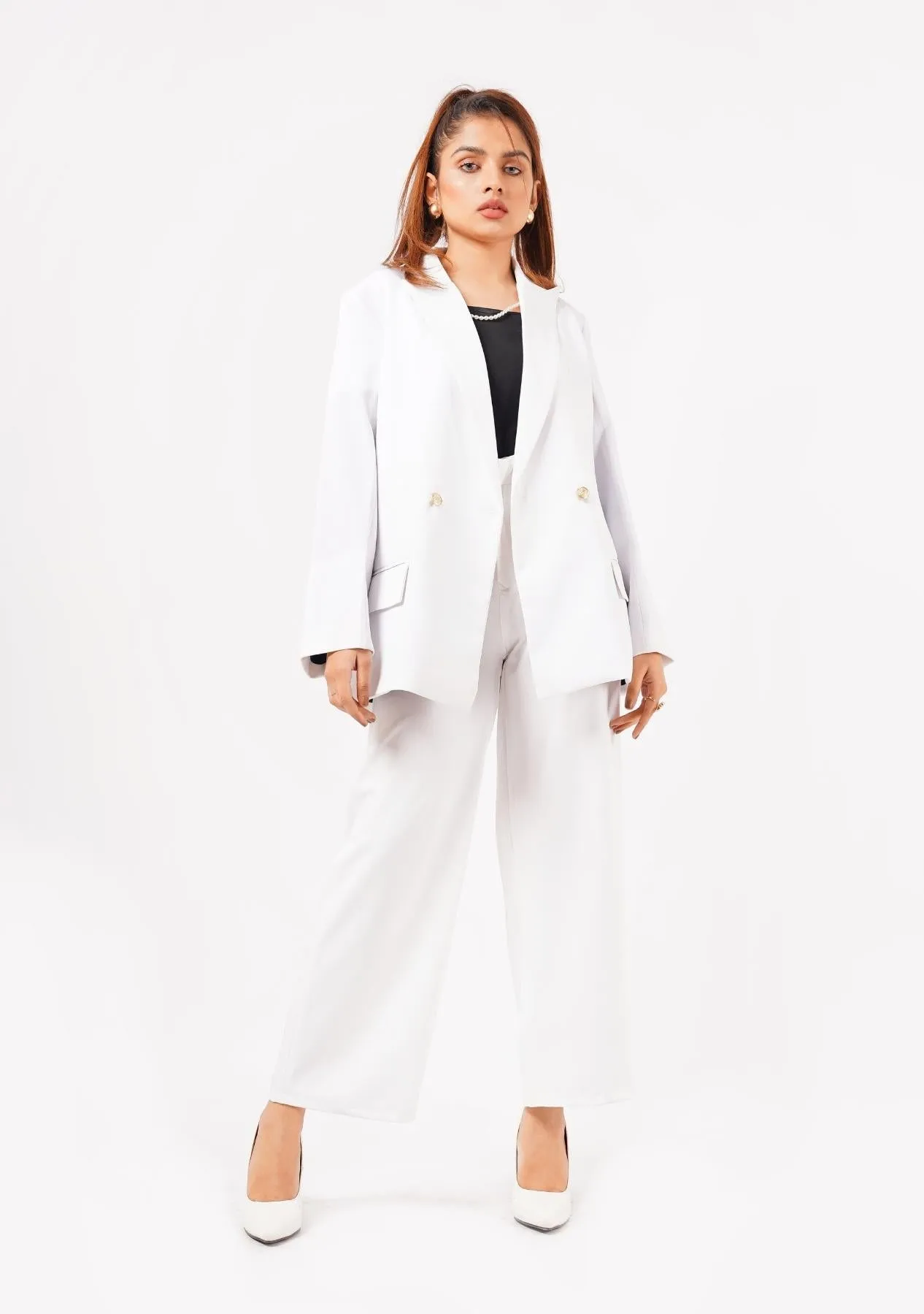 Double Breasted Loose Fit Blazer - white