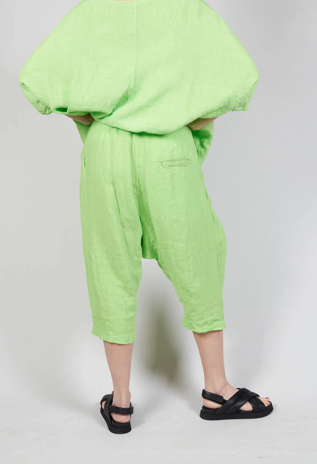 Drop Crotch Linen Trousers in Lime