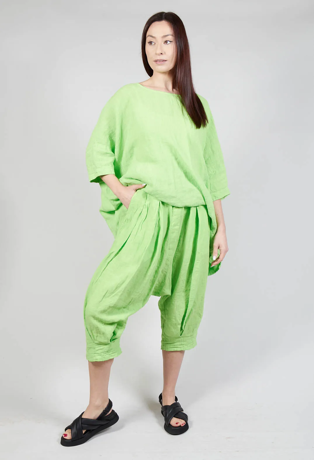 Drop Crotch Linen Trousers in Lime