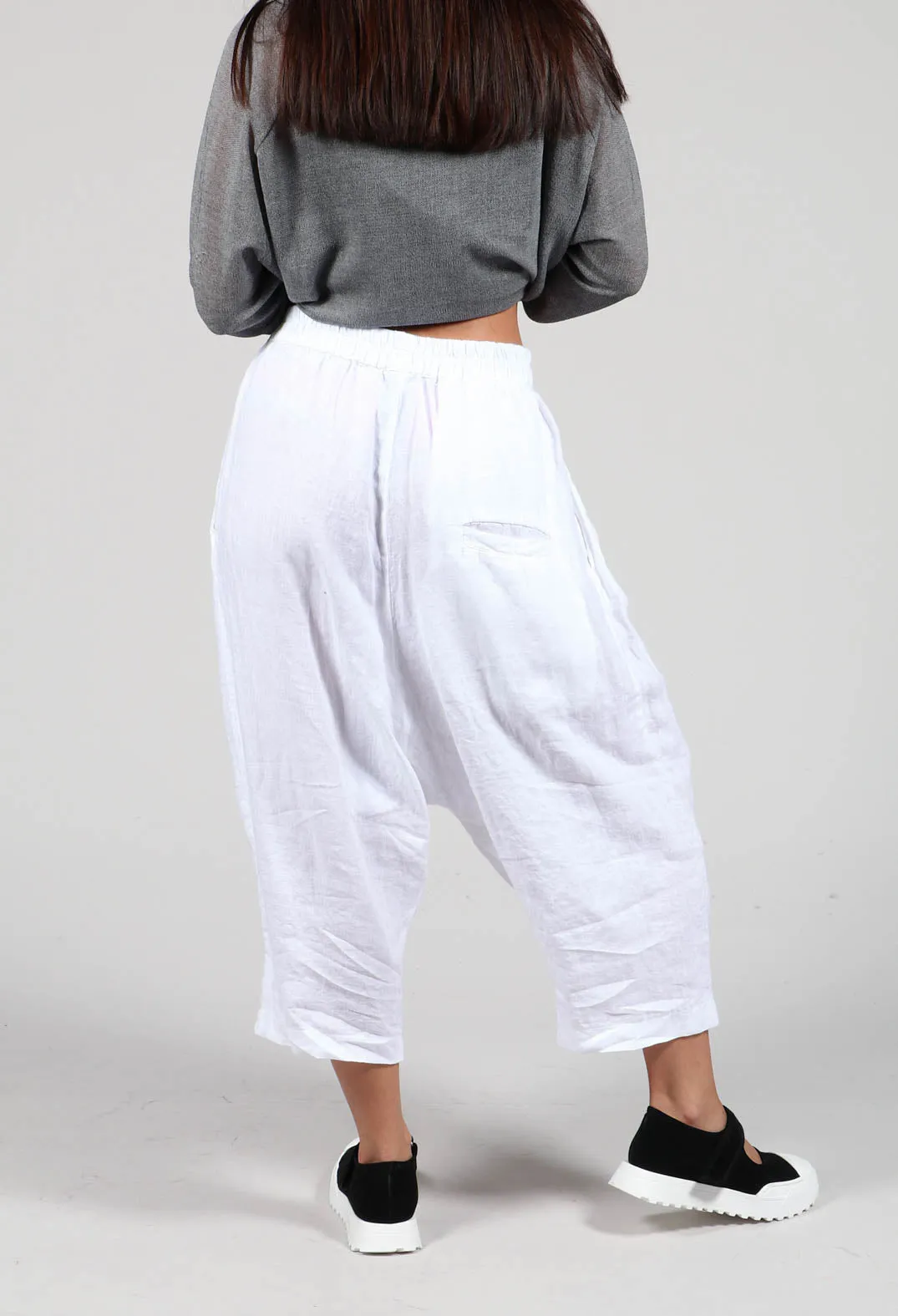 Drop Crotch Linen Trousers in White