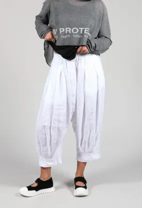 Drop Crotch Linen Trousers in White