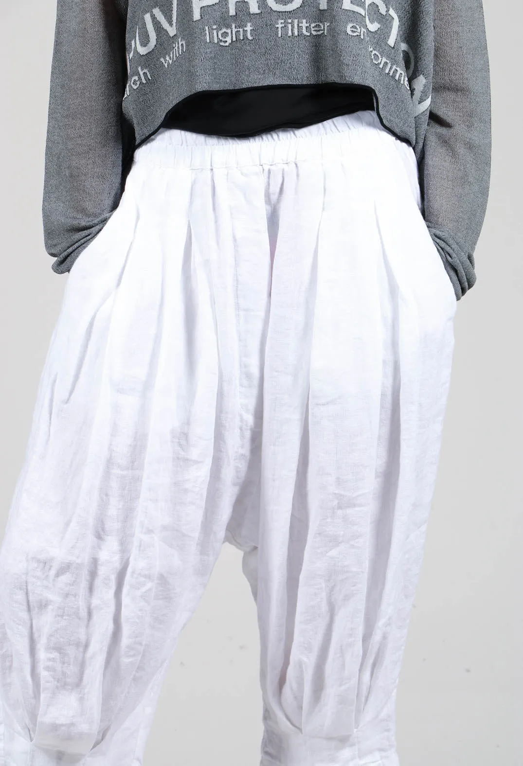 Drop Crotch Linen Trousers in White