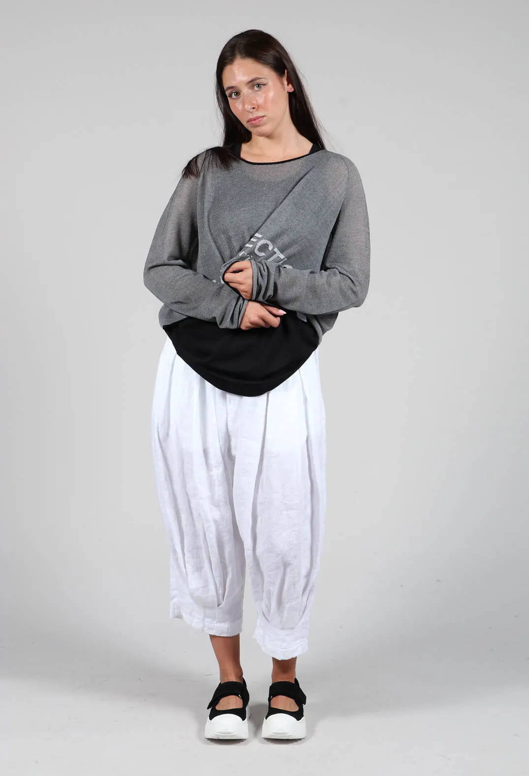 Drop Crotch Linen Trousers in White