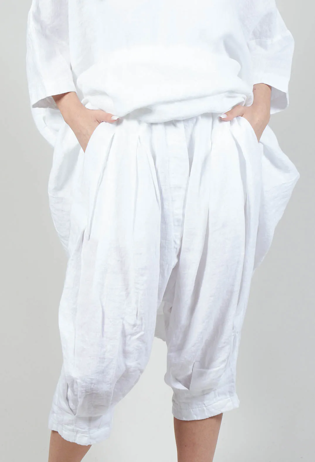 Drop Crotch Linen Trousers in White