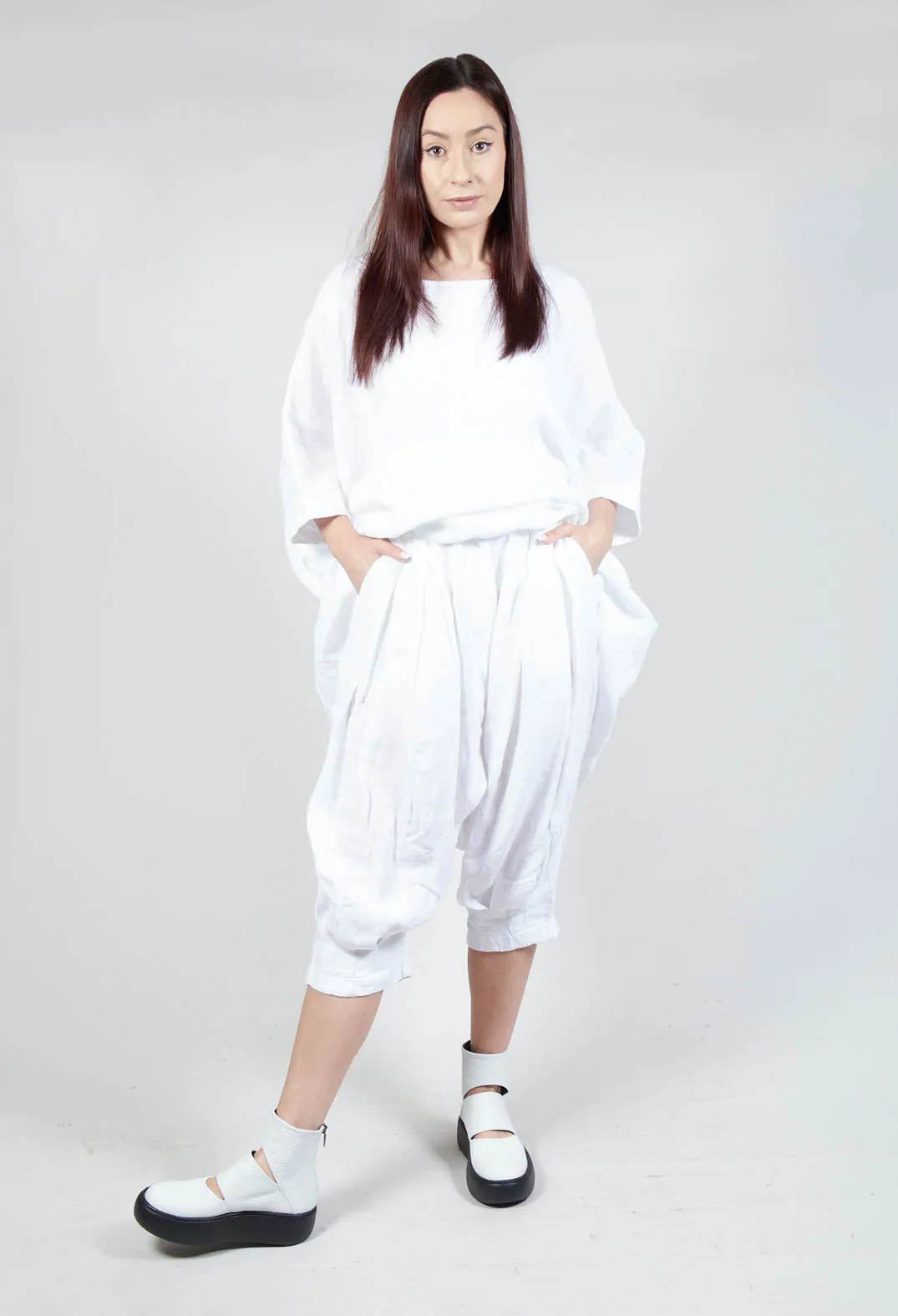 Drop Crotch Linen Trousers in White