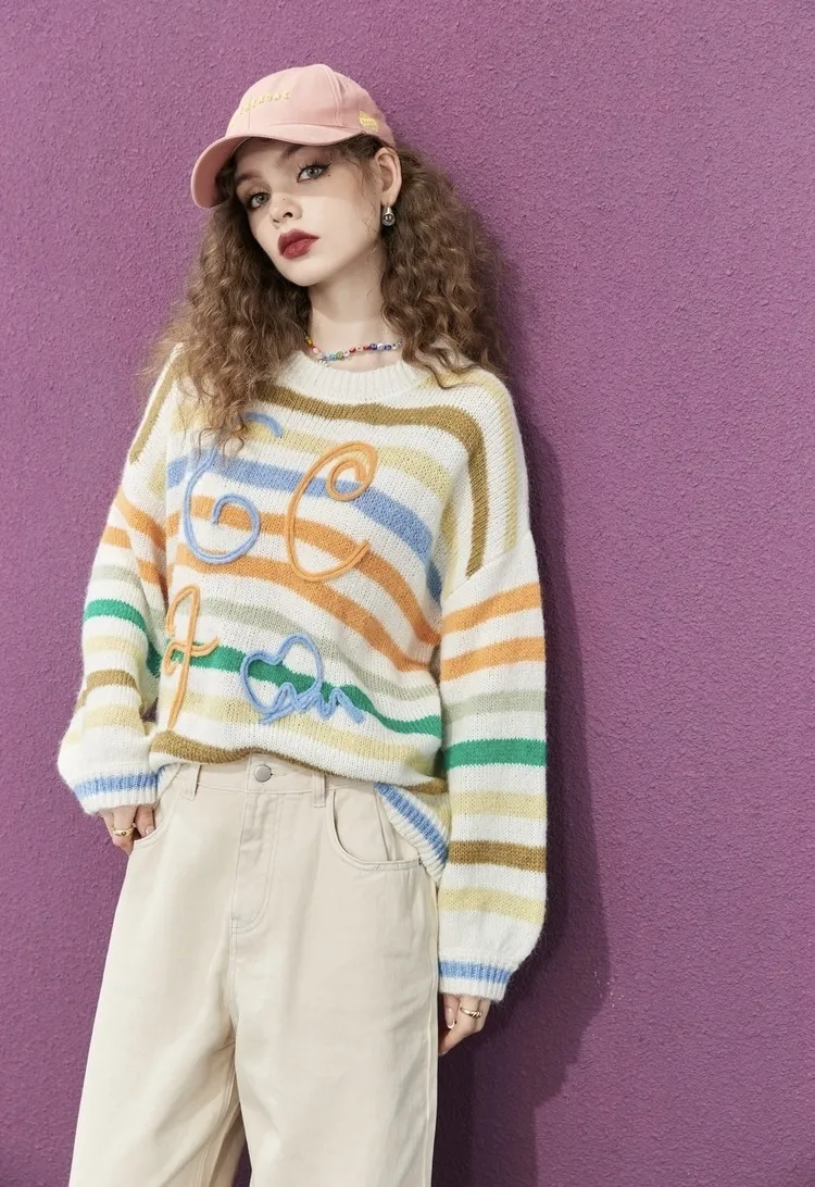 ELF SACK  |Stripes Casual Style Long Sleeves Plain Oversized