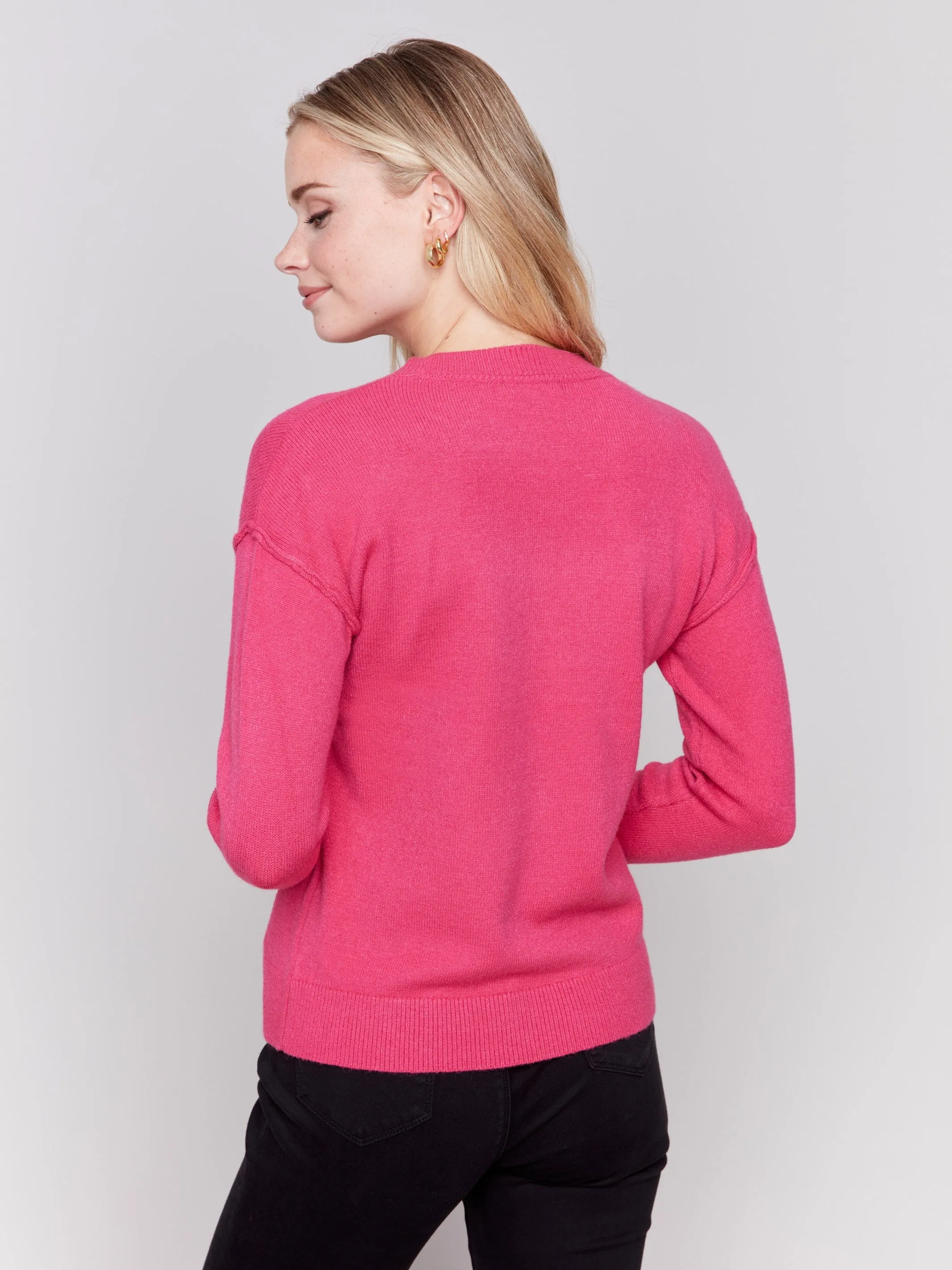 Embroidered Cities Crew Neck Sweater - Magenta