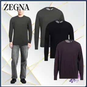 Ermenegildo Zegna  |Crew Neck Pullovers Wool Long Sleeves Plain Oversized Luxury