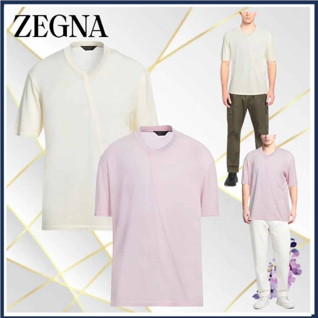 Ermenegildo Zegna  |Crew Neck Pullovers Wool Plain Short Sleeves Oversized