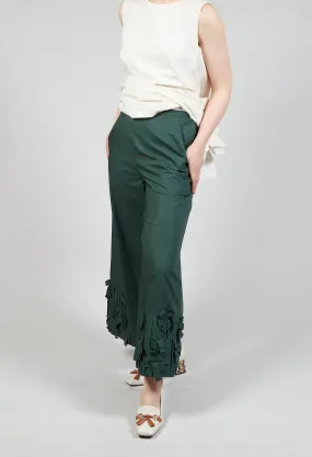 Fabric Embellished Hemmed Trousers in Green