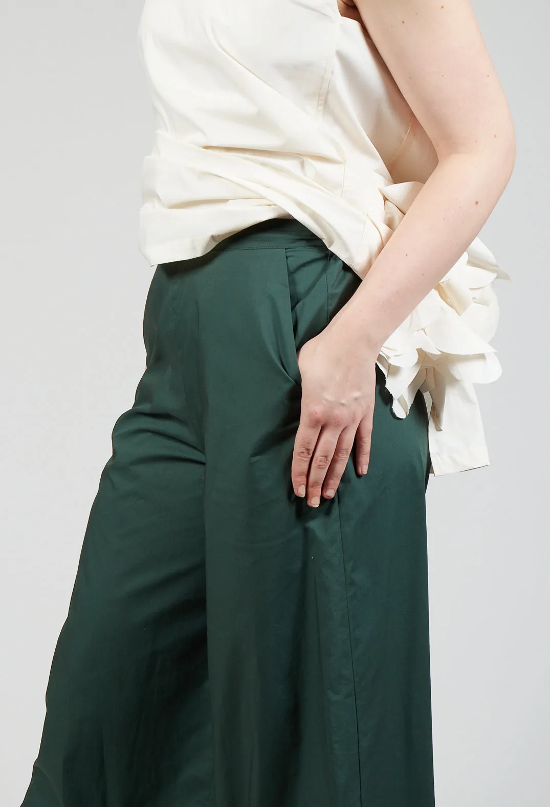 Fabric Embellished Hemmed Trousers in Green