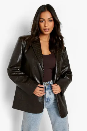 Faux Croc Leather Blazer