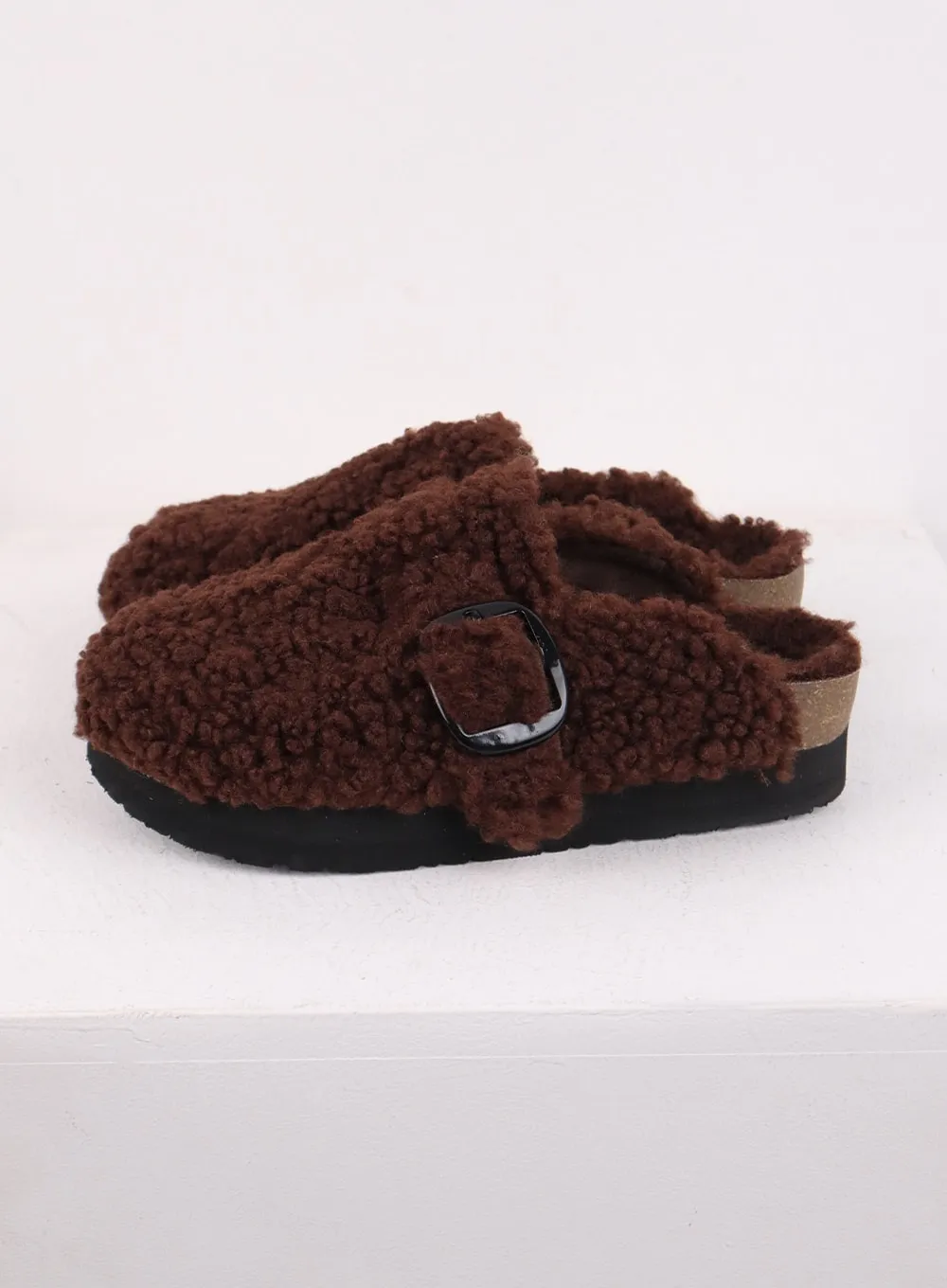 Faux Shearling Buckle Clogs CJ424