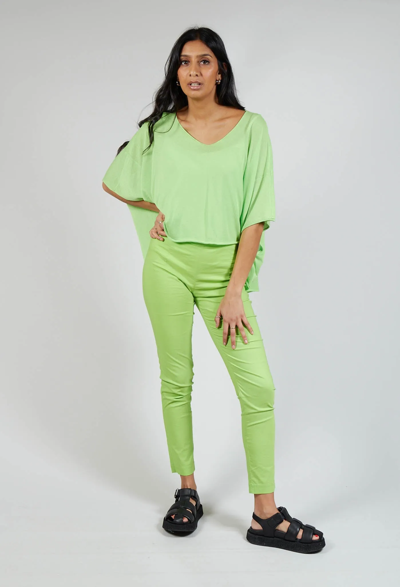 Fitted Pull On Trousers in Lime