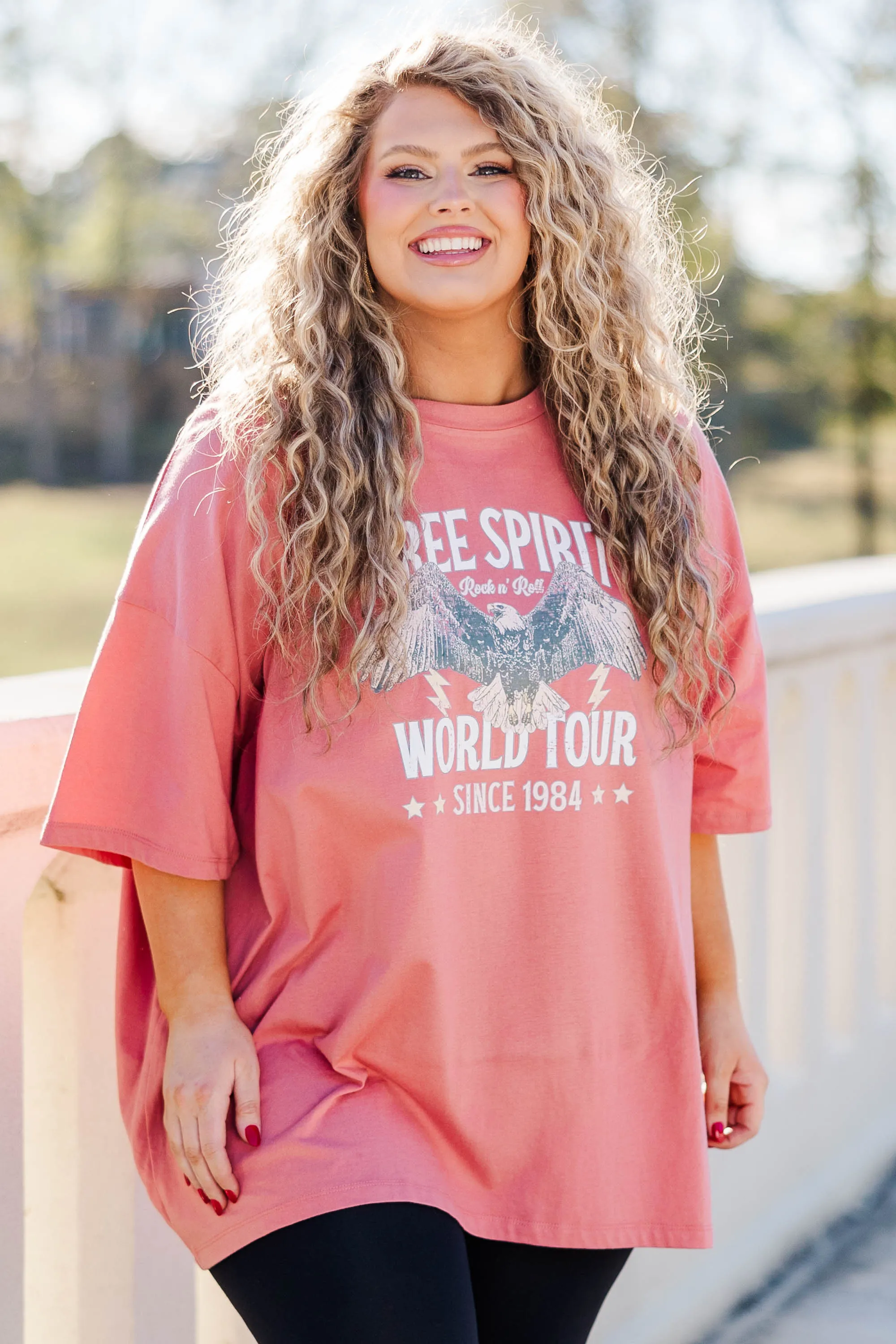 Free Spirit World Tour Boyfriend Tee, Ash Rose