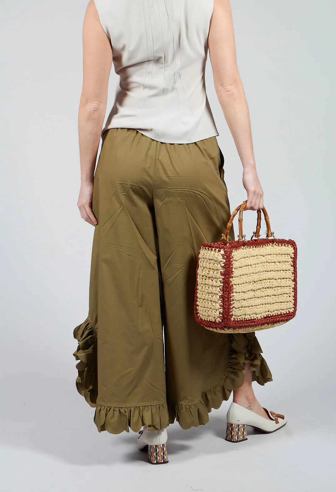 Frill Wide Leg Trousers in Avocado