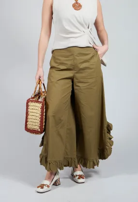 Frill Wide Leg Trousers in Avocado