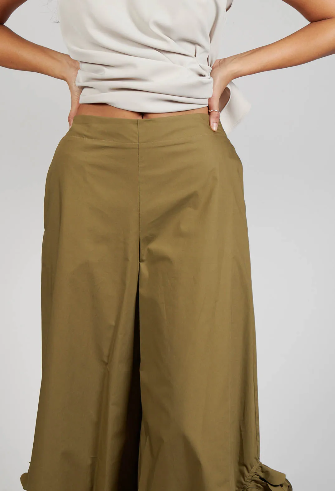 Frill Wide Leg Trousers in Avocado