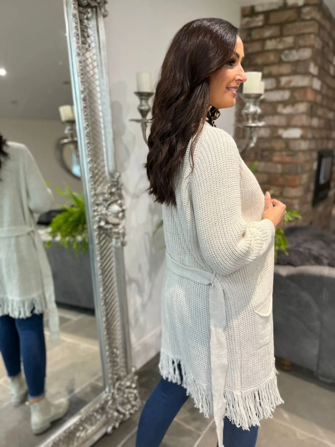 Fringe Hem Belted Cardigan Talula