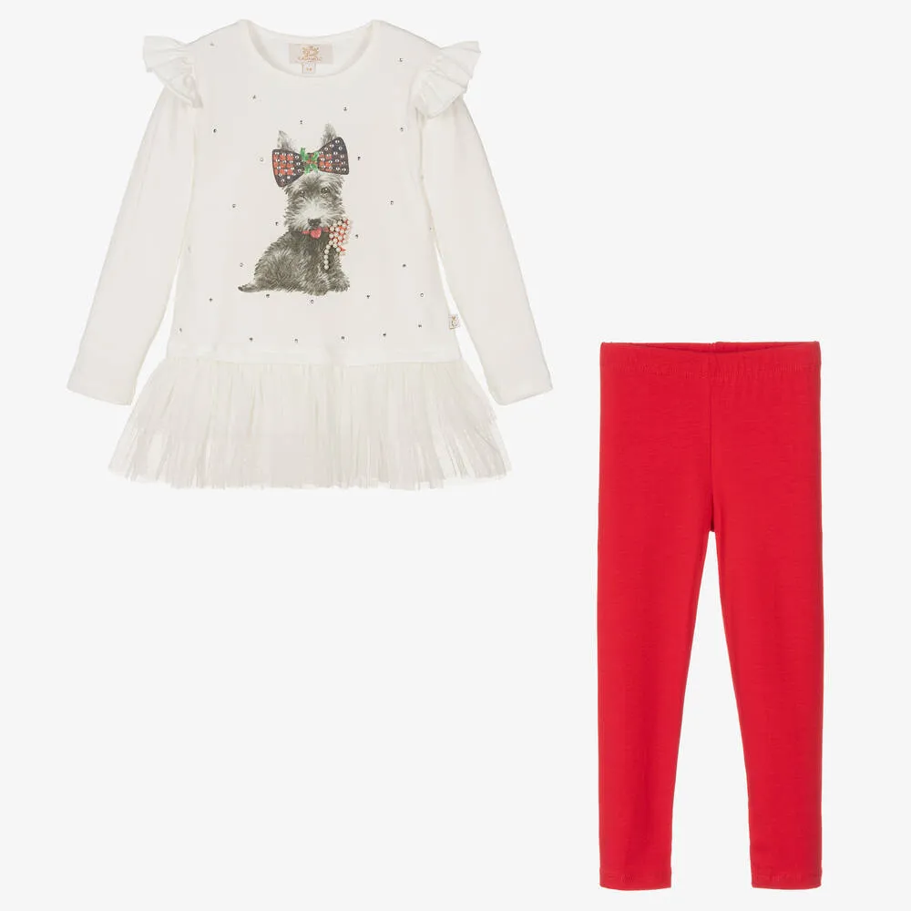 Girls Red & Ivory Leggings Set