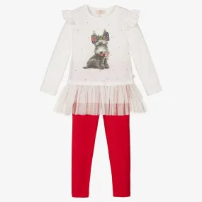 Girls Red & Ivory Leggings Set