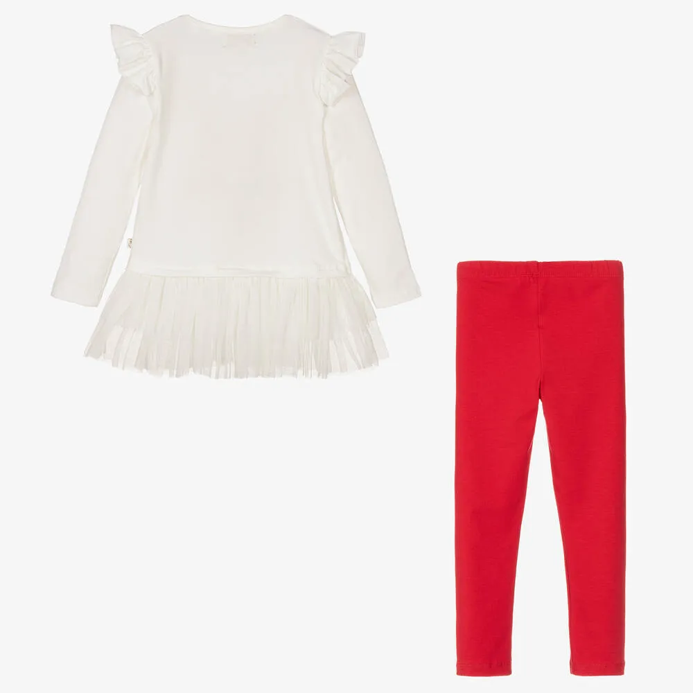 Girls Red & Ivory Leggings Set