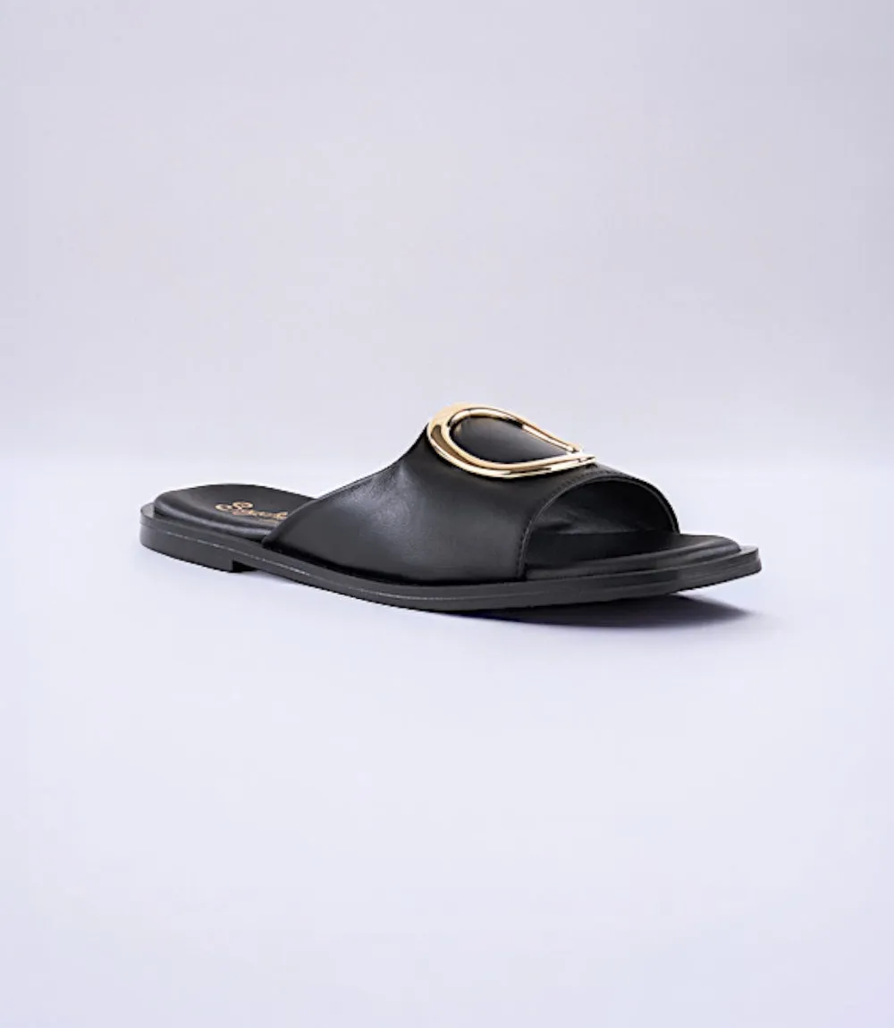 Gold Accent Leather Slide Sandals