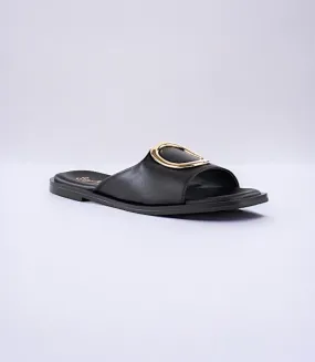 Gold Accent Leather Slide Sandals