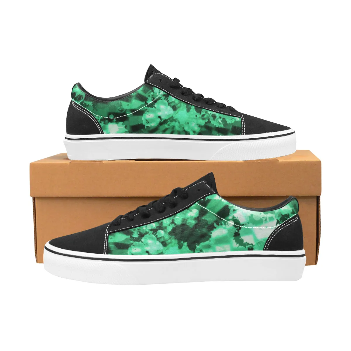 Green Tie-Dye Men's Low Top Skateboarding Shoes