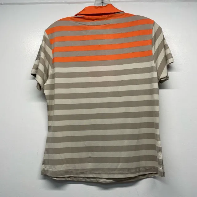 Jamie Sadock Size S Women's Orange-Tan Stripe Polo Activewear Top