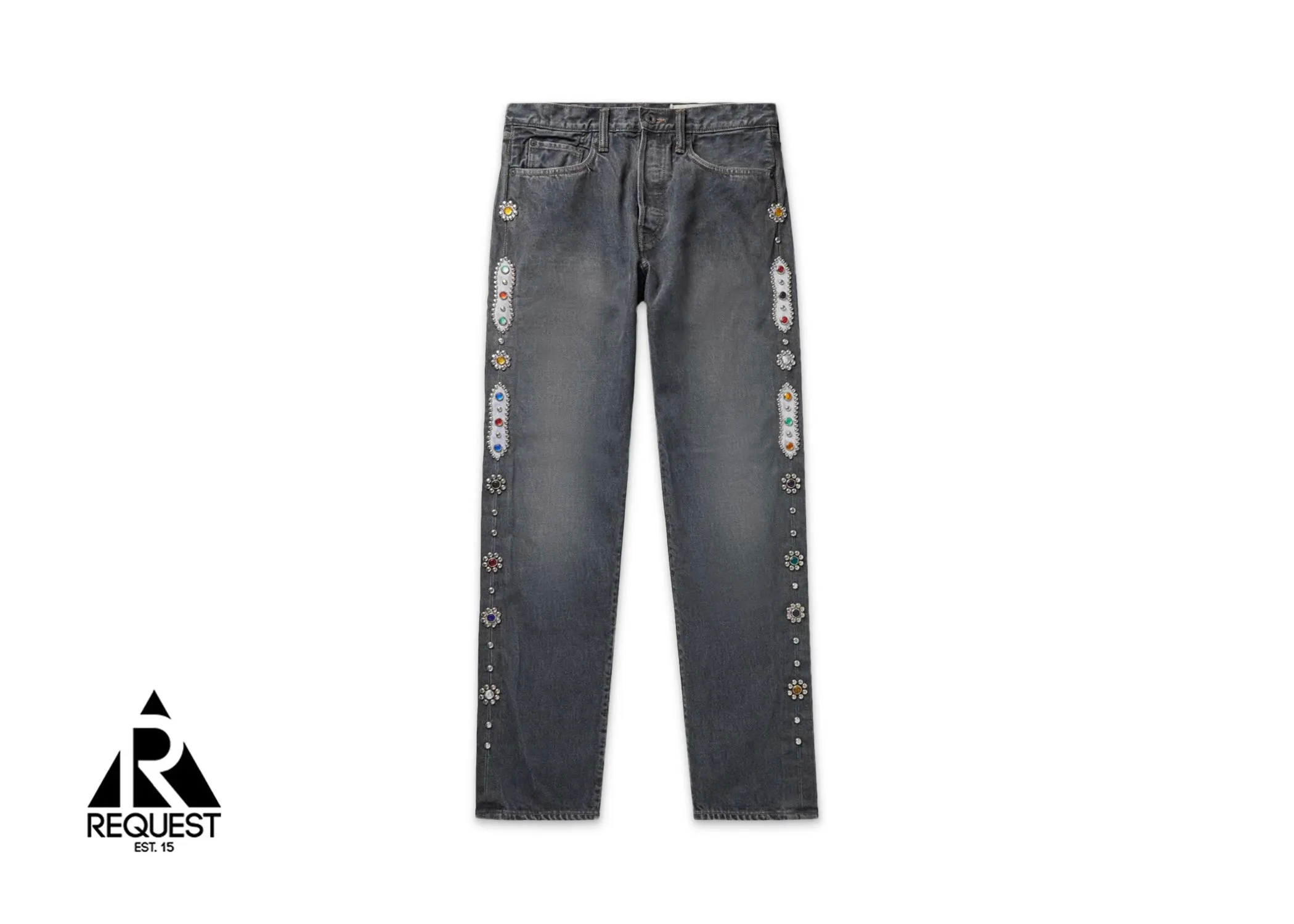 Kapital Straight-Leg Embellished Studded Jeans Charcoal