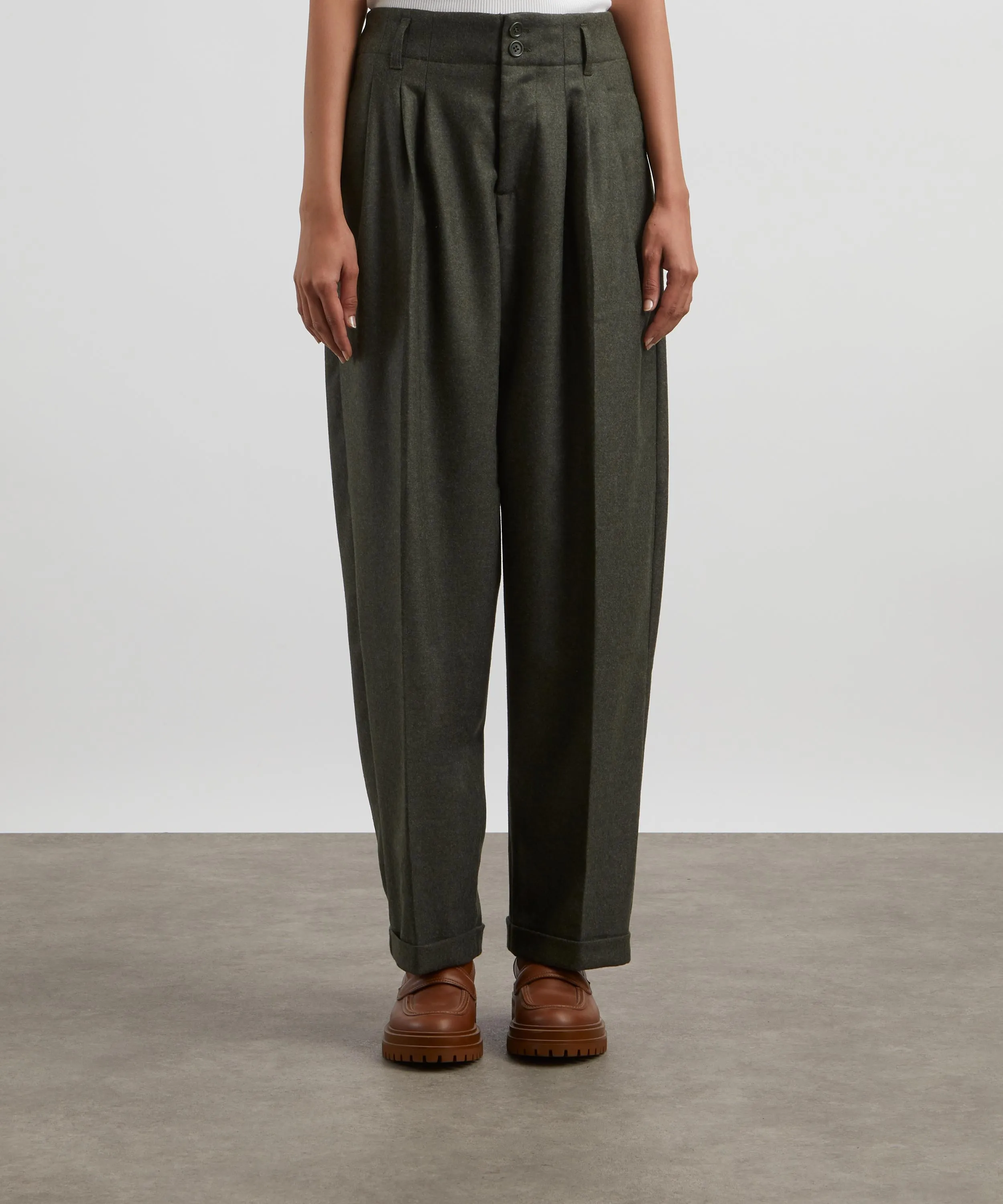 Keaton Wool-Blend Flannel Olive Trousers