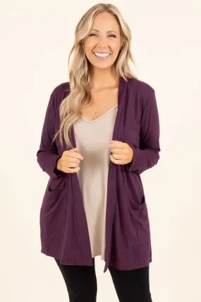 Kindness and Compassion Cardigan, Eggplant