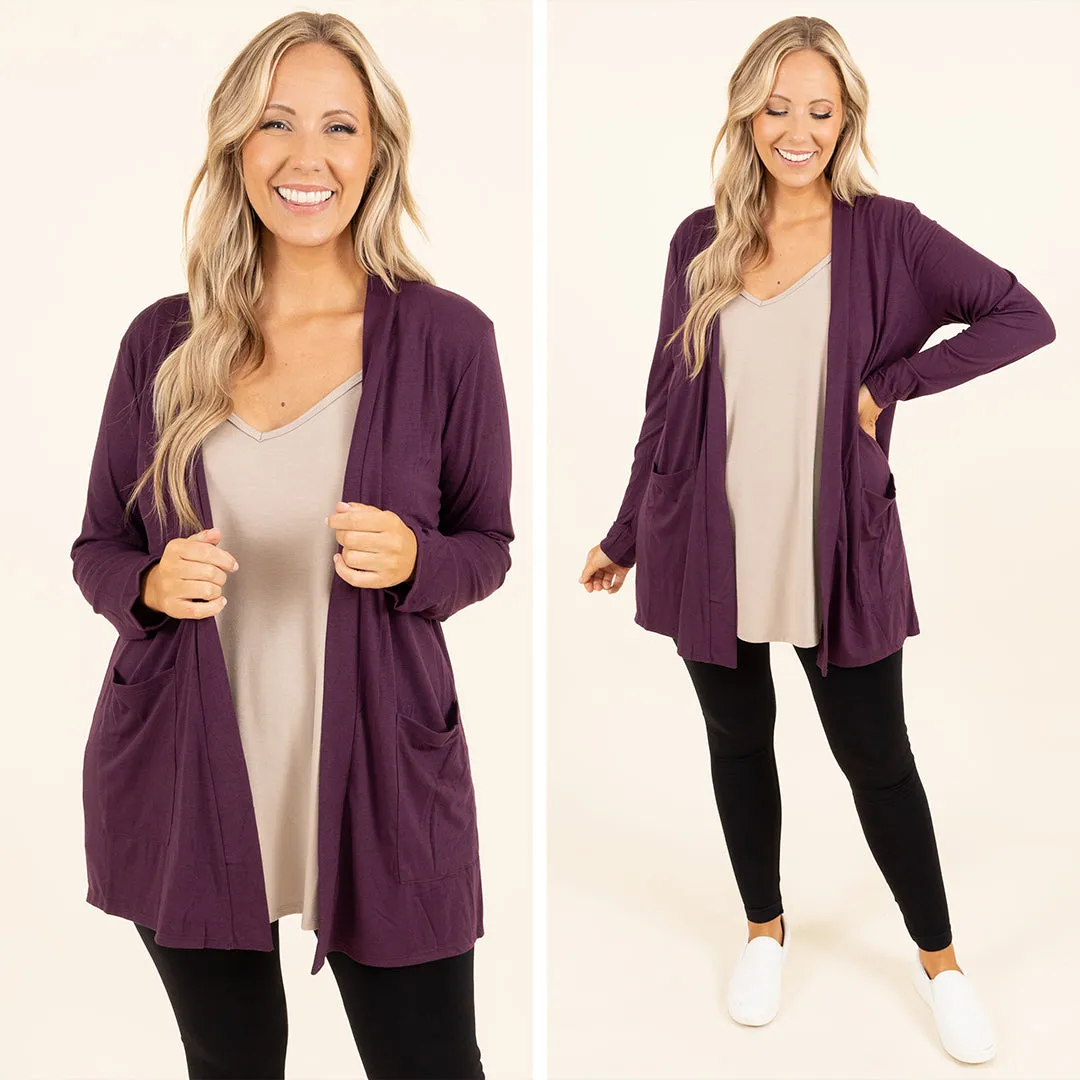 Kindness and Compassion Cardigan, Eggplant