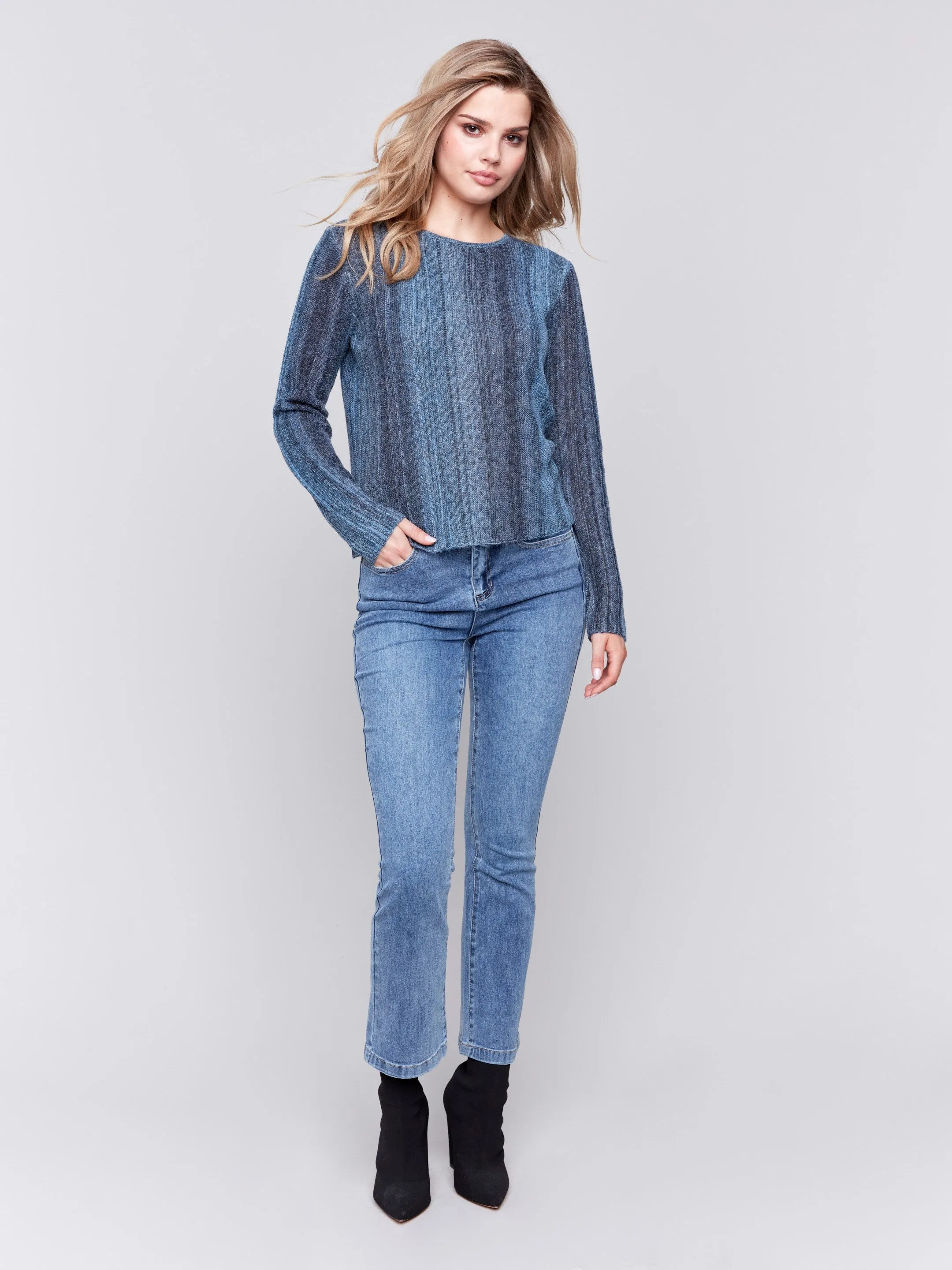 Lightweight Space Dye Yarn Sweater - Denim