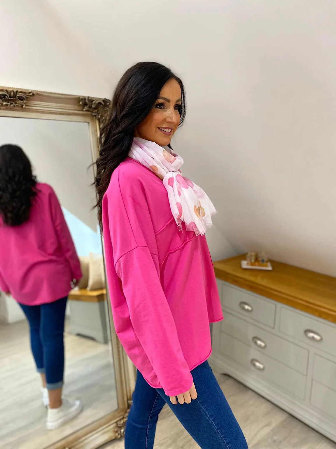 Lipstick Pink Long Sleeve Cross V Neck Top Tori