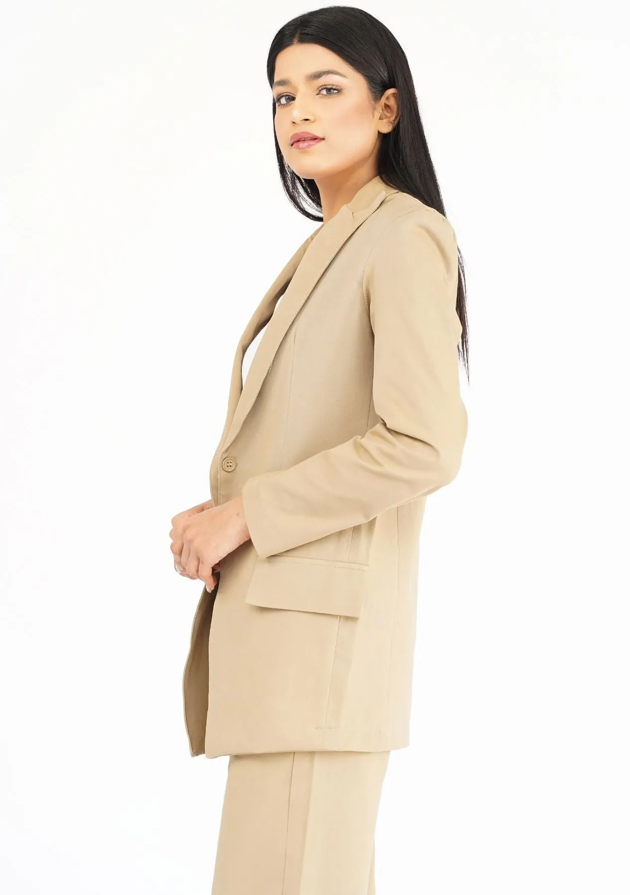 Long Blazer in Camel Brown