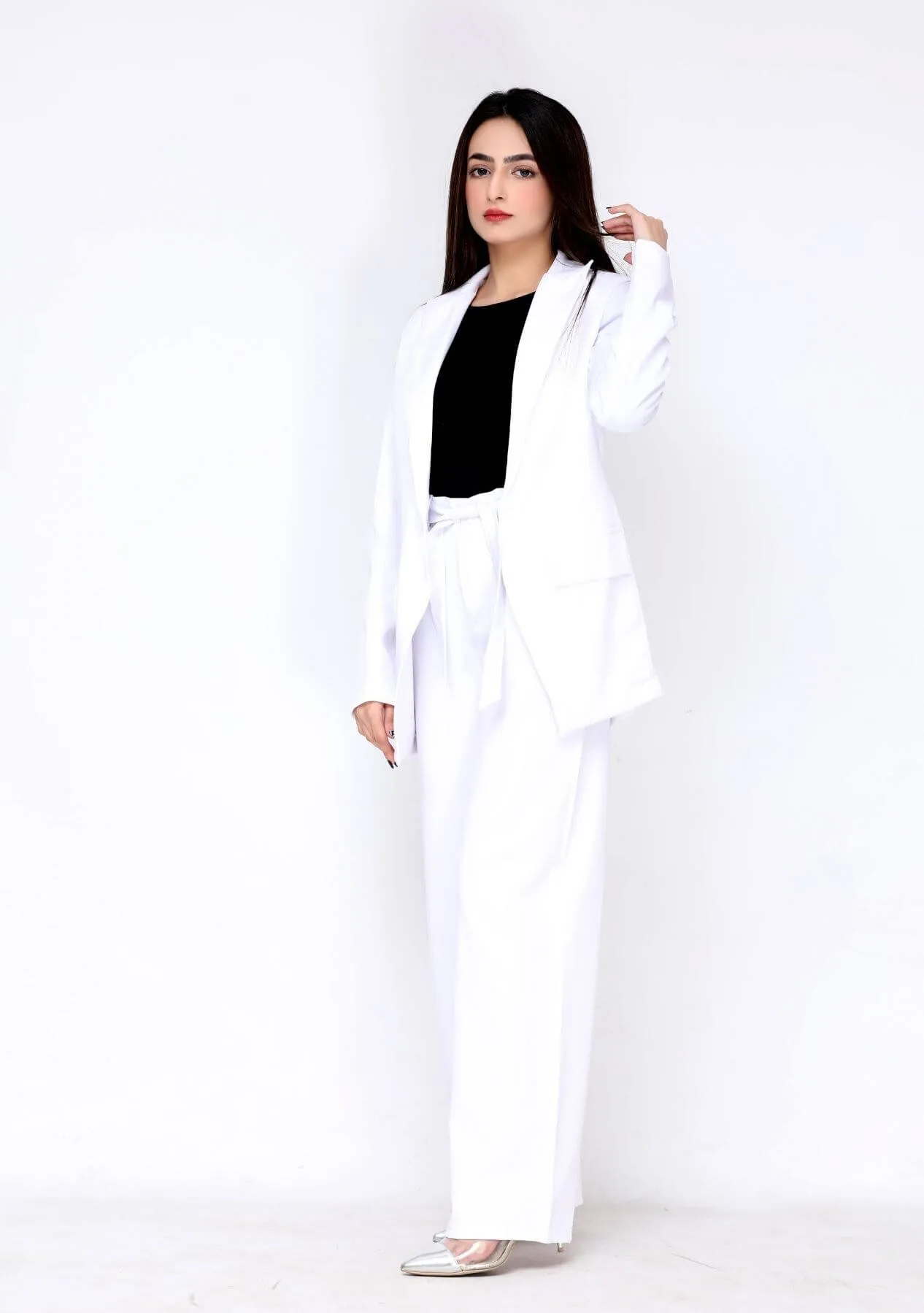 Long blazer in white polyester