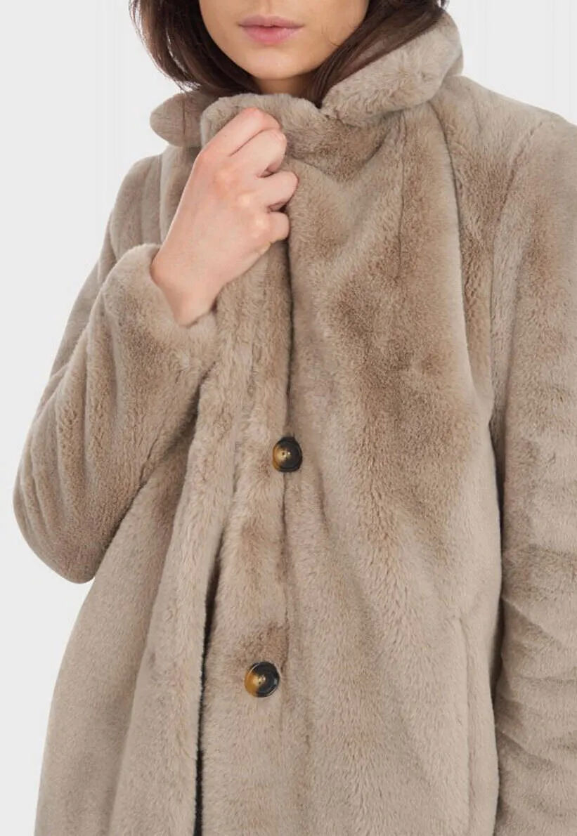 Long dark beige faux shearling coat 64292