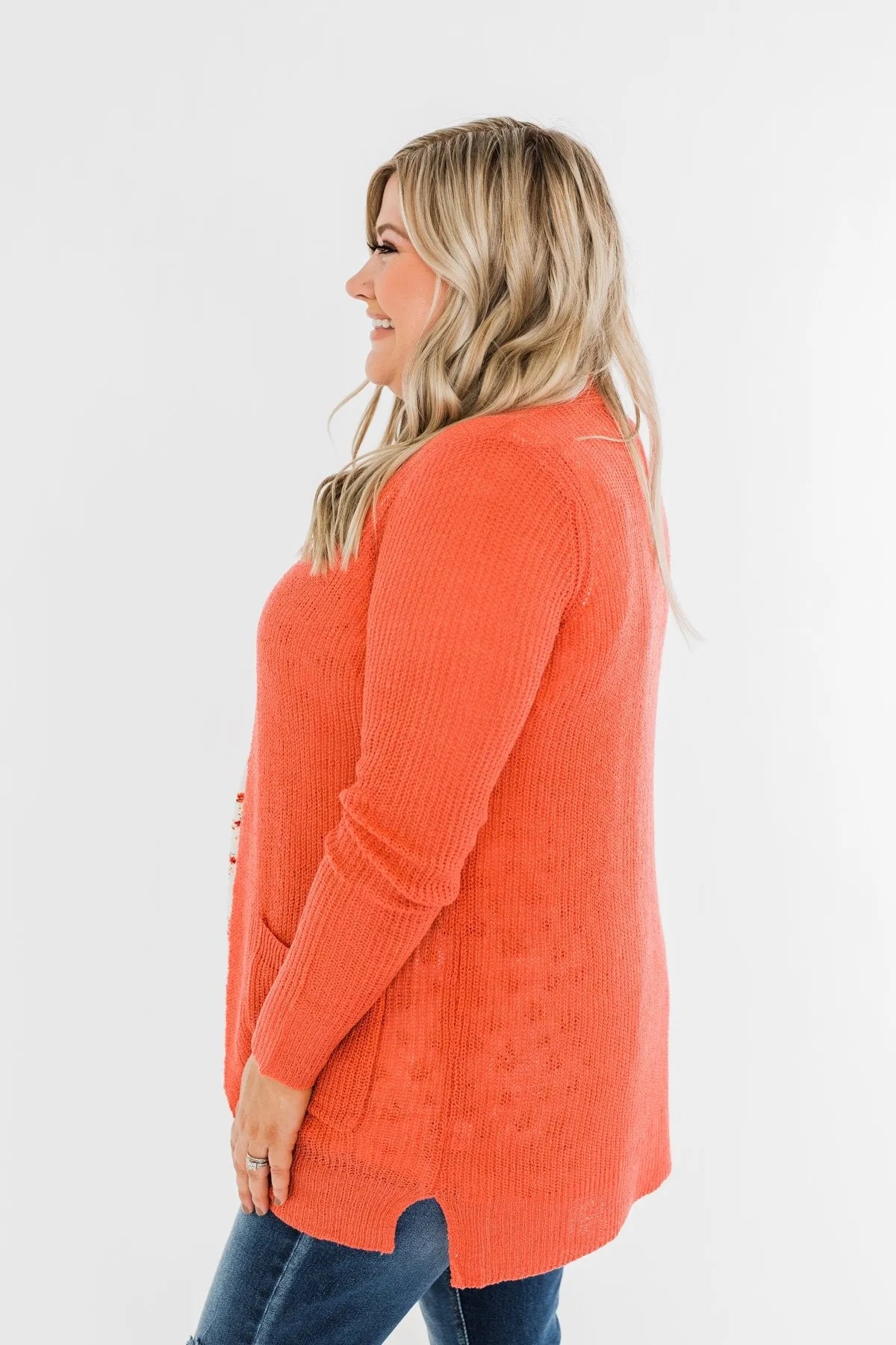 Long Sleeve Knit Cardigan- Coral