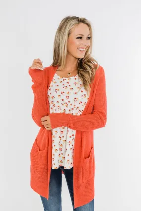 Long Sleeve Knit Cardigan- Coral