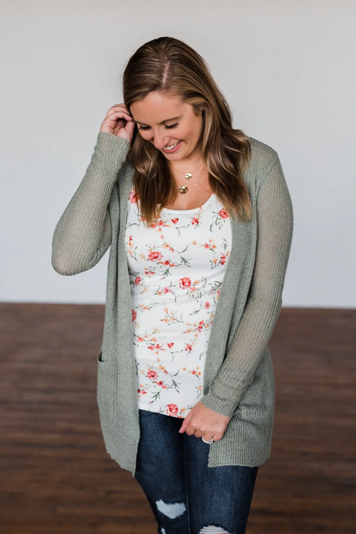 Long Sleeve Knit Cardigan- Sage