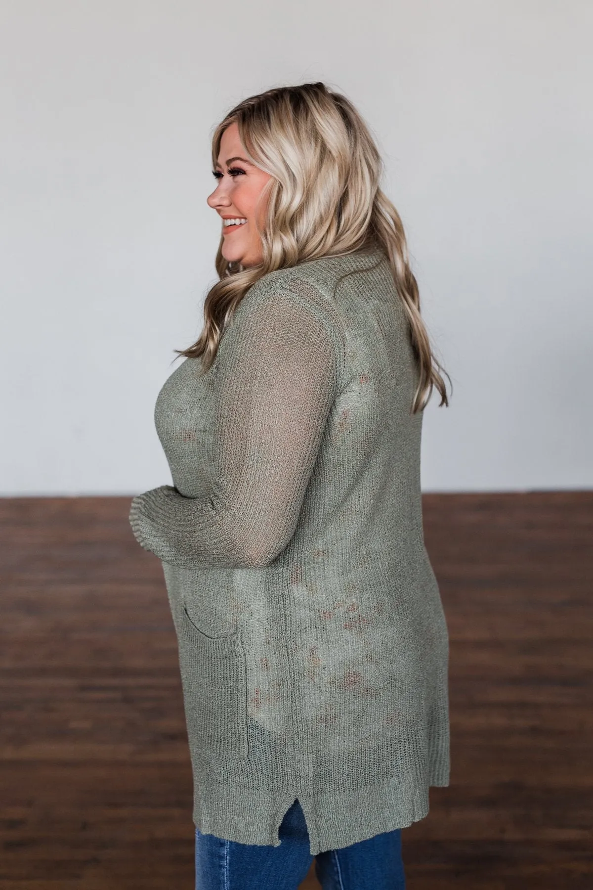 Long Sleeve Knit Cardigan- Sage