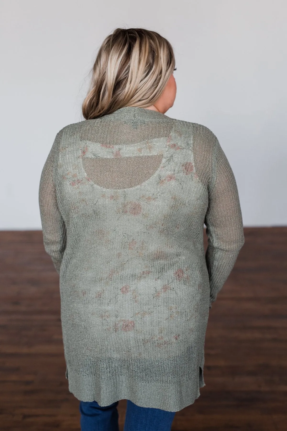 Long Sleeve Knit Cardigan- Sage