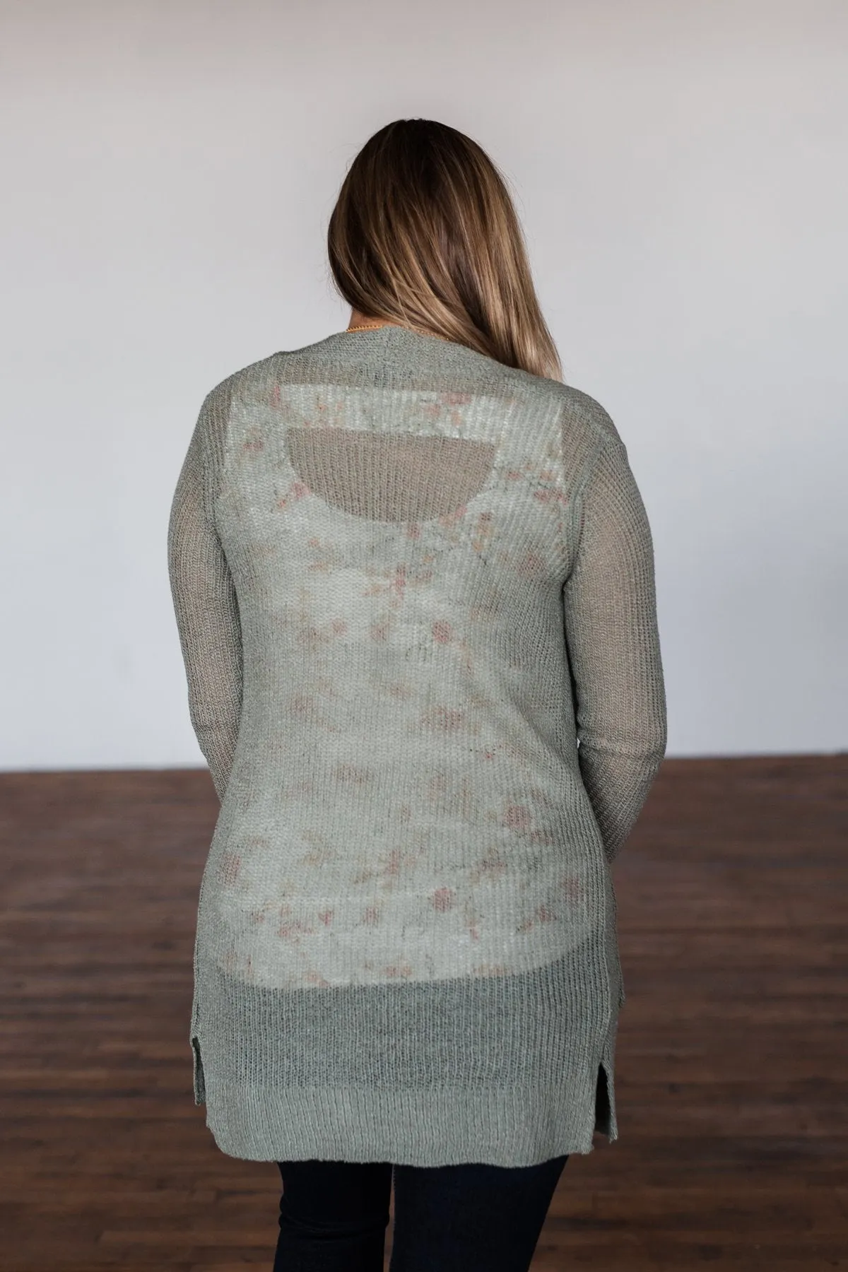 Long Sleeve Knit Cardigan- Sage