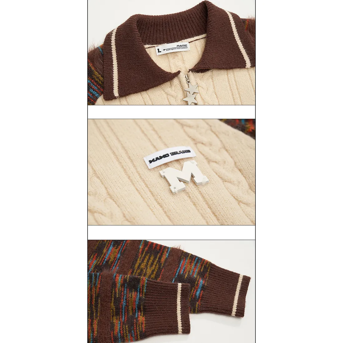 MAMC  |Stripes Blended Fabrics Street Style Long Sleeves Logo