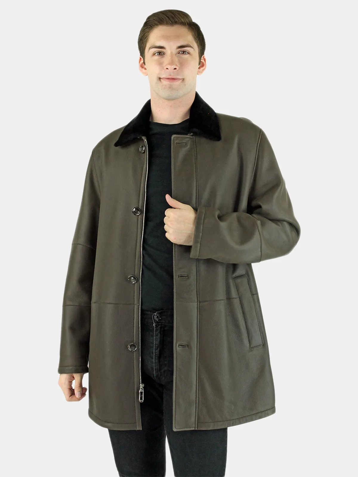 Men's Dark Brown and Slate Shearling Coat | Day Furs